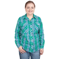 Just Country Womens Abbey L/S Full Button Print Shirt (WWLS2474) Ivy Green Plaid