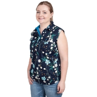 Just Country Womens Lilly Sleeveless Half Button Print Shirt (WWNS2476) Navy Orchids/Blue Jewel