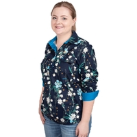 Just Country Womens Georgie L/S Half Button Print Shirt (WWLS2476) Navy Orchids/Blue Jewel