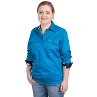 Just Country Womens Jahna Trim L/S Half Button Shirt (WWLS2477) Blue Jewel/Navy Orchids