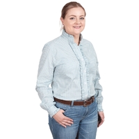 Just Country Womens Abbey Frills L/S Full Button Shirt (WWLS2480) Dusty Turquoise Small Check