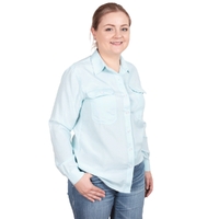 Just Country Womens Abbey Frills L/S Full Button Shirt (WWLS2489) Ice Mint Chambray