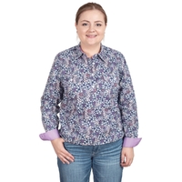 Just Country Womens Georgie L/S Half Button Shirt (WWLS2484) Navy Babes Breath/Orchid