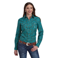 Roper Womens Amarillo Collection L/S Print Shirt (50225009) Green