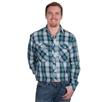 Just Country Mens Austin Full Button L/S Print Shirt (MWLS2510) Navy/Aqua Check