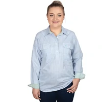 Just Country Womens Georgie Half Button L/S Print Shirt (WWLS2502) Dusty Blue/Sea Green Mini Check