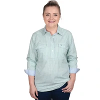 Just Country Womens Georgie Half Button L/S Print Shirt (WWLS2506) Sea Green/Dusty Blue Mini Check