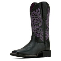 Ariat Womens Round Up Wide Square Toe Stretchfit Boots (10061222) Black Deertan