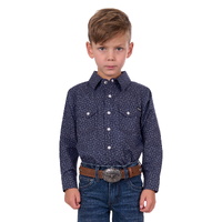 Pure Western Boys Jett L/S Shirt (P4S3100951) Navy/White