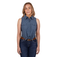 Pure Western Womens Lola Sleeveless Shirt (P4S2139832) Blue