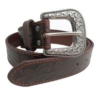 Ritemate Unisex Pilbara Western Dress Buckle Tooled Leather Belt (RMPW004) Dark Brown