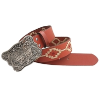 Ritemate Unisex Pilbara Western Rodeo Buckle Navajo Leather Belt (RMPW006) Tan