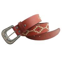 Ritemate Unisex Pilbara Western Dress Buckle Navajo Leather Belt (RMPW007) Tan