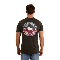 Ringers Western Mens Signature Bull Classic S/S Tee (120004RW) Charcoal/Split