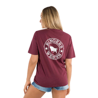 Ringers Western Womens Signature Bull Loose Fit S/S Tee (220018RW) Burgundy/White Print [GD]