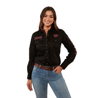 Ringers Western Womens Signature Jillaroo Full Button Work Shirt (218110002) Black/Melon Embroidery [GD]