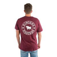 Ringers Western Mens Signature Bull Loose Fit S/S Tee (120201560) Burgundy/White Print [GD]