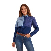 Ringers Western Womens Aramac Half Button Work Shirt (223061RW) Navy [GD]