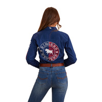Ringers Western Womens Signature Bull Flag Full Button L/S Work Shirt (223060RW) Navy [GD]