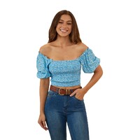 Ringers Western Womens Rosabel Shirred Top (222135RW) Blue [GD]