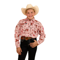 Ringers Western Childrens Mini Cowgirl L/S Half Button Workshirt (323025RW) Dusty Pink