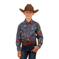 Ringers Western Childrens Mini Cowboy L/S Half Button Workshirt (323026RW) Yale Blue