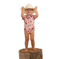 Ringers Western Infants Mini Cowgirl S/S Workshirt Romper (524001RW) Dusty Pink