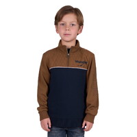 Wrangler Boys Tate 1/4 Zip Pullover Jumper (X5W3573250) Dark Tan/Navy