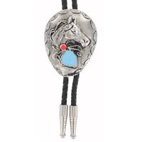 Tulmur Holdings Rhodium Oval Horsehead Bolo Tie (B108S)