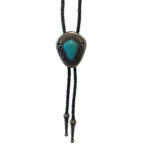 Allingtons Kite Shield with Centre Stone Western Bolo Tie (ABT006) Silver/Turquoise