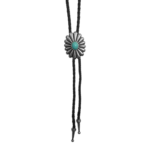 Allingtons Oval Flower Western Bolo Tie (ABT012) Tuquoise Stone