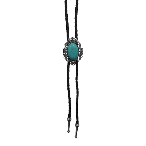 Allingtons Crown Filigree Oval Western Bolo Tie (ABT014) Turquoise Stone