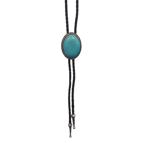 Allingtons Oval Turquoise Stone Western Bolo Tie (ABT018) Pewter Tone