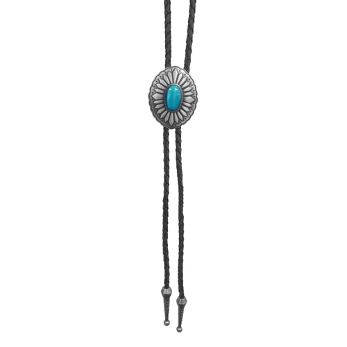 Allingtons Oval Turquoise Stone Western Bolo Tie (ABT020) Pewter Tone