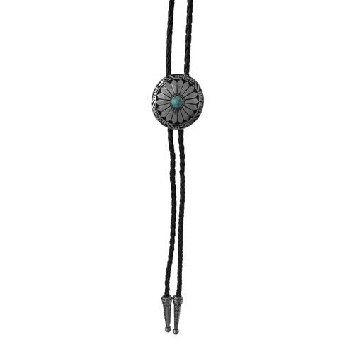 Allingtons Round Shield with Centre Stone Western Bolo Tie (ABT030) Silver/Black