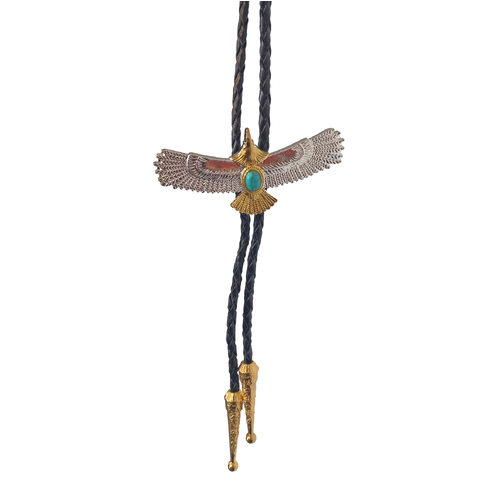 Allingtons Eagle with Turquoise Stone Western Bolo Tie (ABT034) Gold/Silver