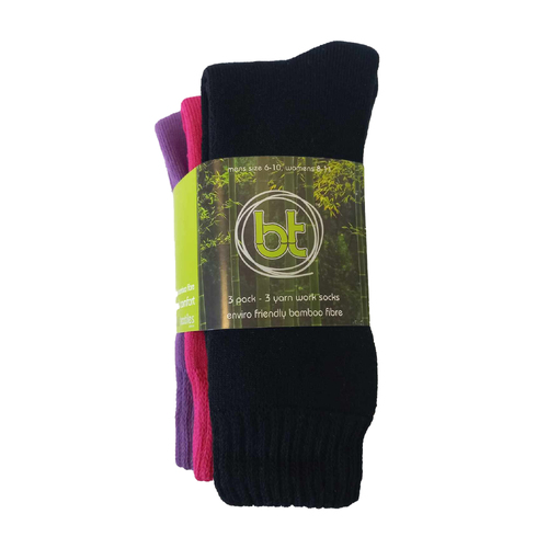 Bamboo Textiles 3-Yarn Socks 3 Pack (0793618080853) Black/Hot Pink/Purple M4-6/W6-8