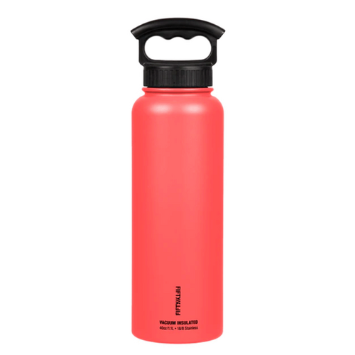 Fifty Fifty 1.1L Drink Bottle with 3 Finger Holder Lid (FDW200) Coral