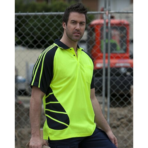 JB's Mens Hi Vis S/S Spider Polo (6HSP) Lime/Navy XL