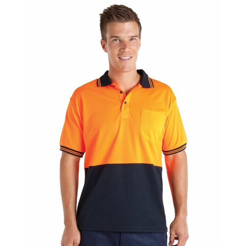 JB's Mens Hi Vis Traditional S/S Polo (6HVPS) Orange/Navy S