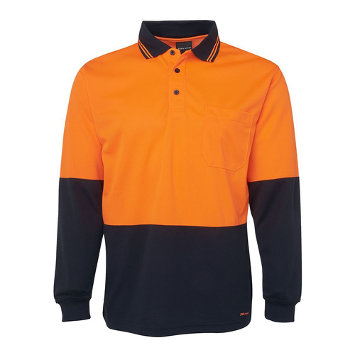 JB's Mens Hi Vis Traditional L/S Polo (6HVPL) Orange/Navy XS