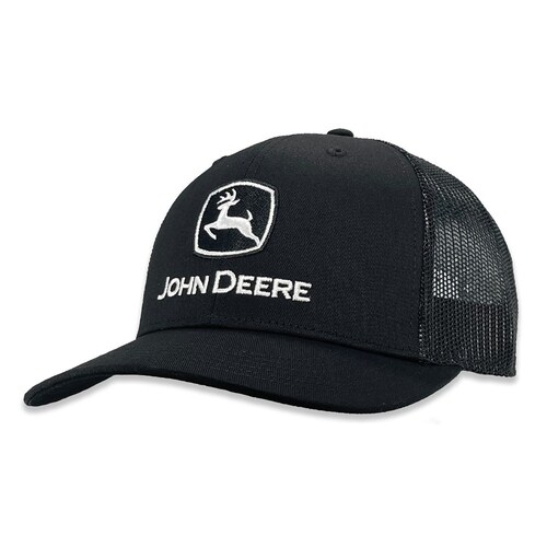 John Deere Unisex JD Trademark Logo Trucker Mesh Cap-Black (J14A-02WS-JDR-YHT) Black OSFM