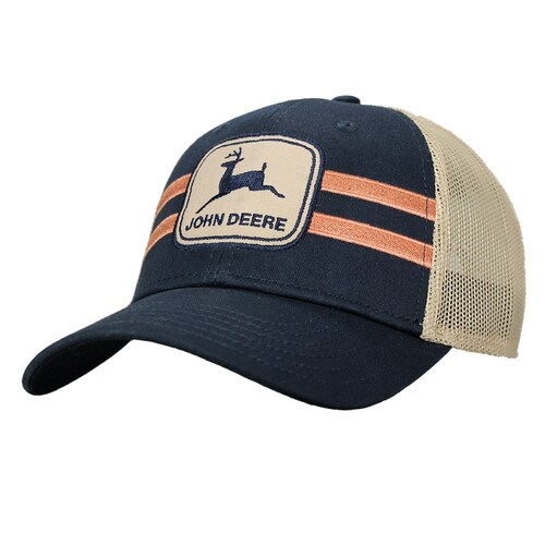 John Deere Unisex LP79645-JD Vintage Logo Trucker Mesh Racing Stripe Cap-Navy/Tan (J13A-02WY-JDR-W54) Navy/Tan OSFM