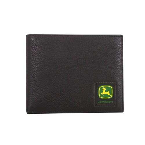 John Deere Mens Trademark Pebble Grain Leather Bi-Fold Wallet (4013000-001) Black