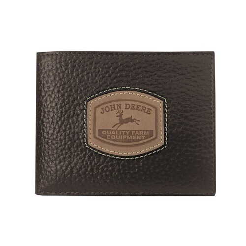 John Deere Mens Historic Trademark Patch Pebble Grain Leather Bi-Fold Wallet (4054000-200) Brown