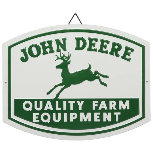 John Deere Quality Farm Equipment Retro Embossed Metal Sign 33cm W x 25cm H (90184182-S)