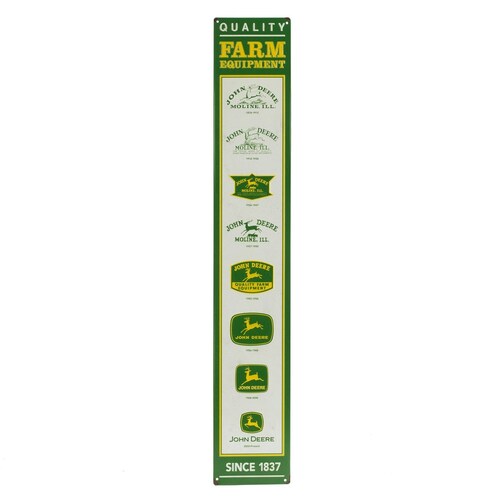 John Deere Quality Farm Equipment Since 1837 Vertical Logo Embossed Metal Sign 12.7cm W x 76.2cm H (90158866-S)