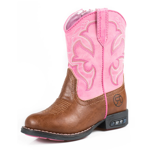 Roper Toddler Lightning Western Boots (17201234) Tan/Pink 5