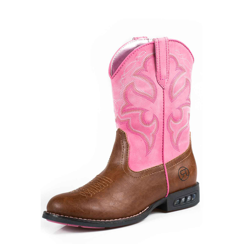 Roper Childrens Lightning Western Boots (18201234) Tan/Pink 9