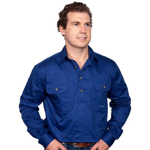 Just Country Mens Cameron Half Button Work Shirt (10101) Cobalt M